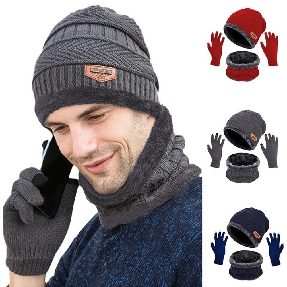 1/2PCS Ski Hats and Scarf Sets Winter Hat Neck Warm Gloves For Men Knitted Hat Thick Wool Neck Scarf Winter Beanie Balaclava