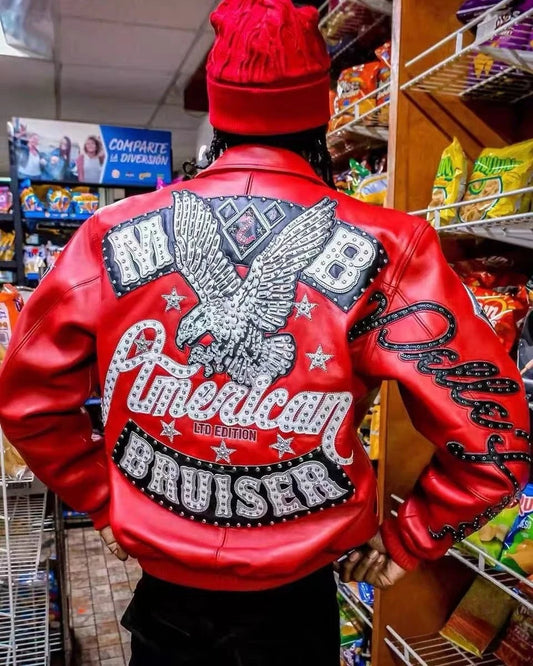 Heavy Industry Embroidery American Retro Motorcycle Coat Men's and Women's Stand Collar Flight Jacket Leather Jacket New Coat by DERILUJA LLC