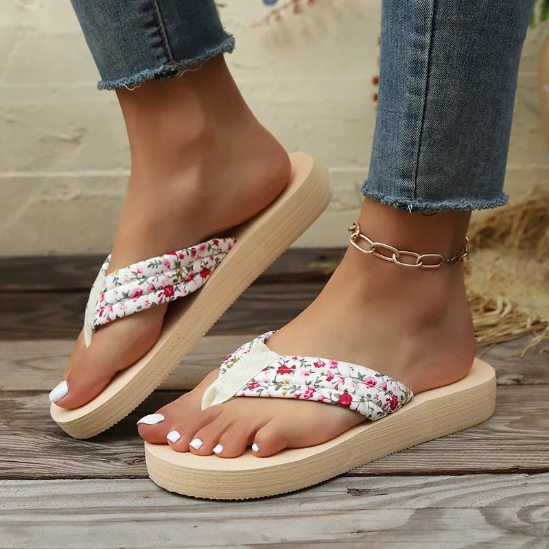 Fashion Floral Flat Flip Flops Women 2026 Summer Non Slip Lightweight Sandals Woman Comfortable Outdoor Beach Slippers Plus Size by DERILUJA LLC