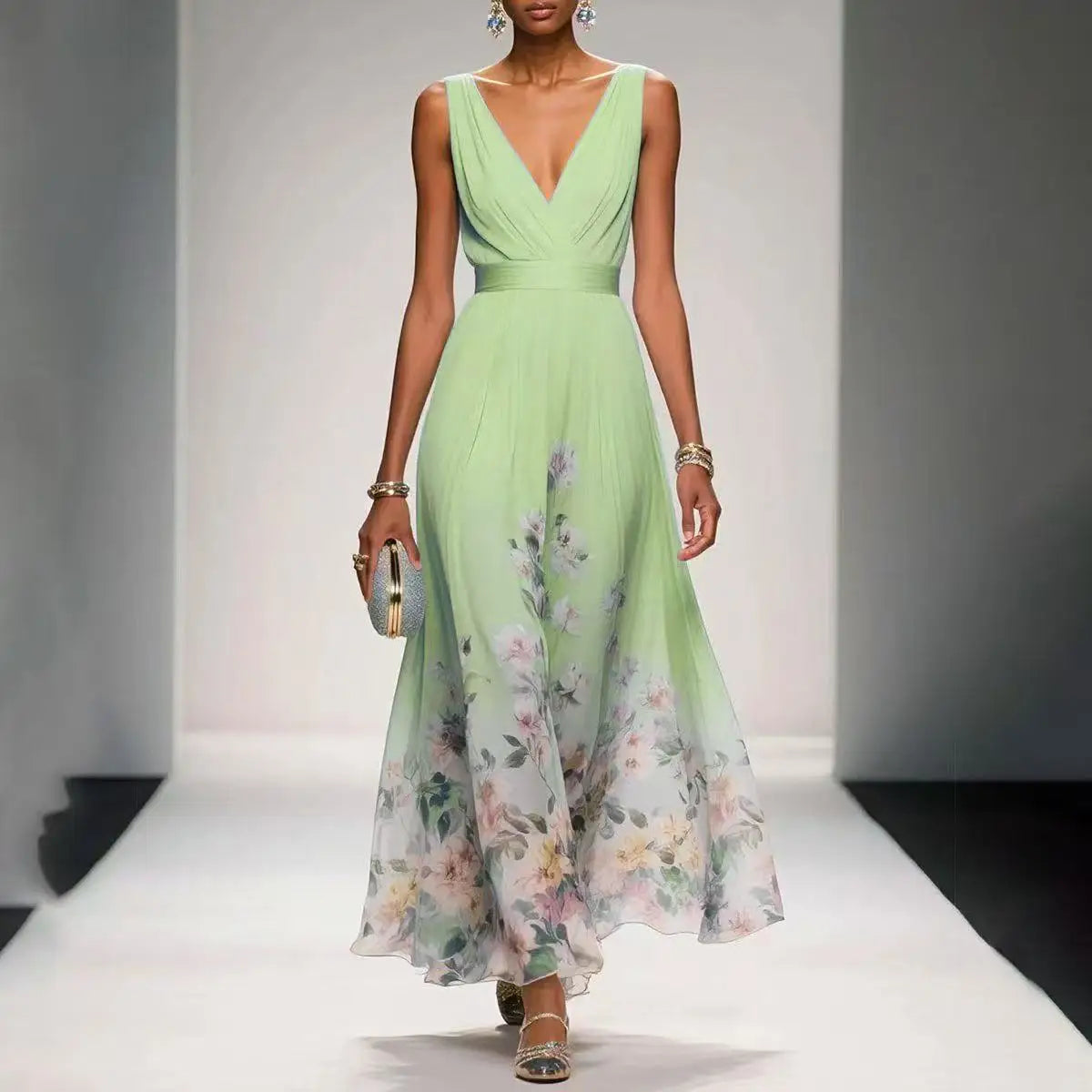 Womens Boho Halter Hollow Vacation Dresses Spring Floral Print High Waist A-Line Pleated Dress Summer Sleeveless Long Maxi Dress 2026 by DERILUJA LLC