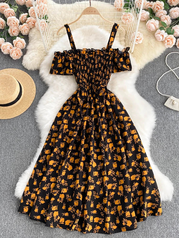 Summer 2026 Midi Dress Women Casual Off Shoulder Short Sleeve Vacation Beach Robe Female Clothing by DERILUJA LLC