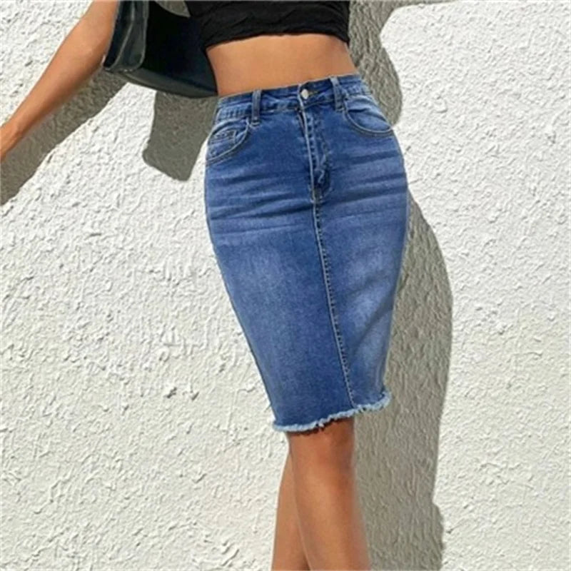 Fashion High Waist Denim Skirt Women Tassel Decoration Hem Wrap Hip Half-body Dress Female Summer Daily Casual Trend Streetwear by DERILUJA LLC