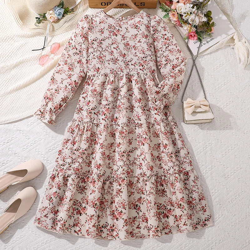 Kids Casual Dress for Girls 2026 New Spring Autumn Teenager Full Printing Long-Sleeved Dress Princess Dress Kids Daily Clothes by DERILUJA LLC