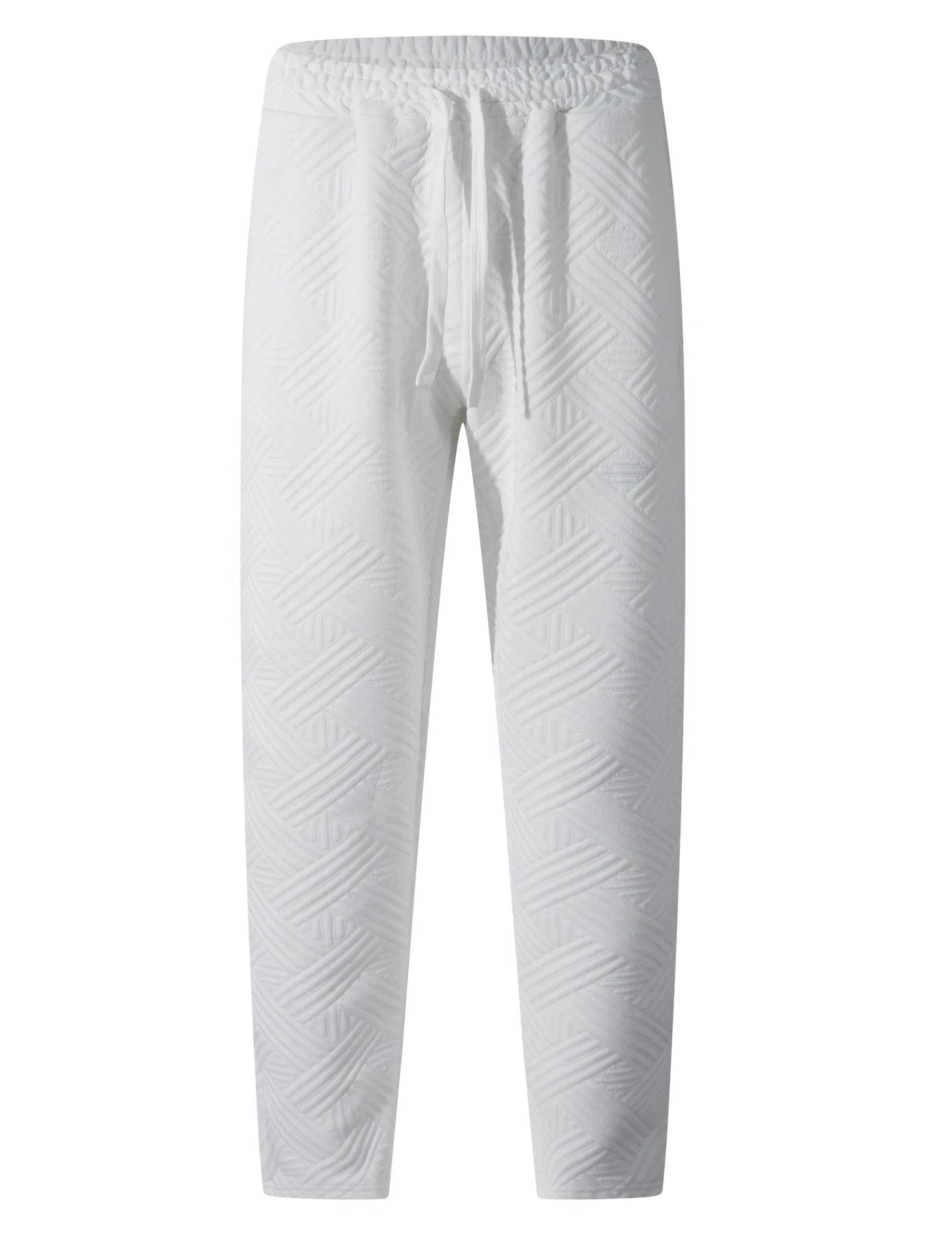 Men's sporty casual trousers, fashionable jacquard elastic waist street pants, solid-color loose all-season pants by DERILUJA LLC