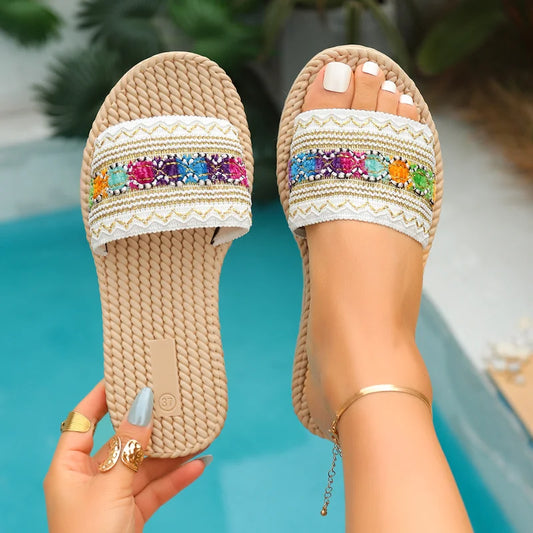 2026 New Summer Women Slippers Beach Fashion Sandals Ethnic Style Round Toe Casual Comfortable Flat Slippers Women Big Size 43 by DERILUJA LLC