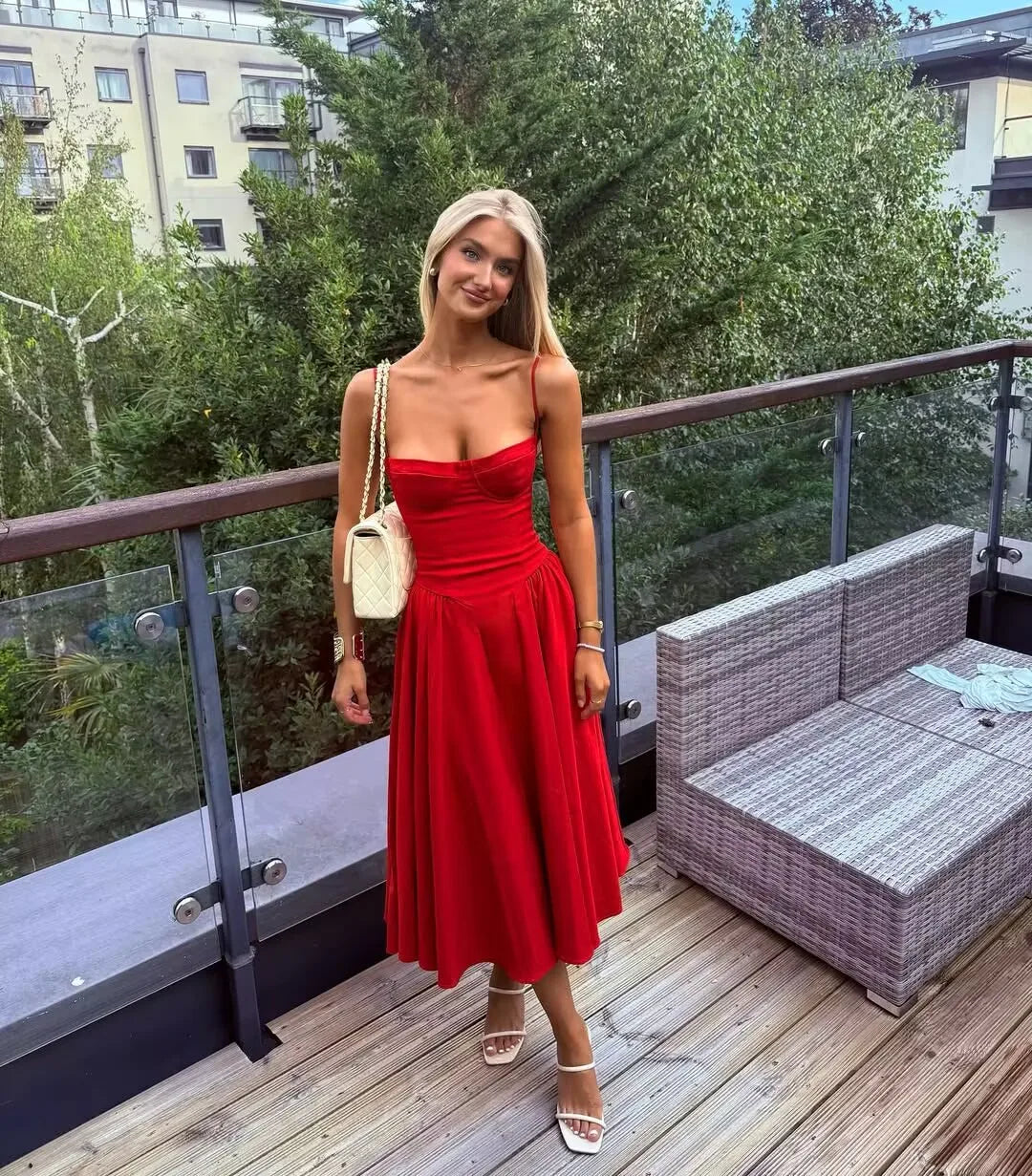 Dress Women Low Waist A-line Midi Holiday Summer Dresses Party Robe 2026 Vestido by DERILUJA LLC
