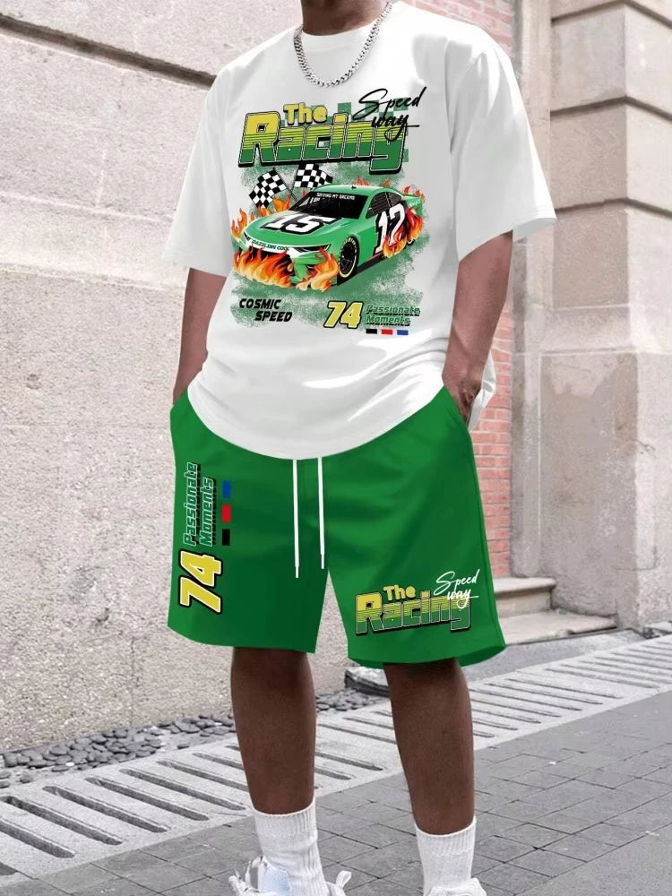Cartoon Bear 3D Printed Men's Round Neck Short Sleeve 2-piece Set Urban Street Trendy Men's Top Outdoor Men's Drawstring Shorts by DERILUJA LLC