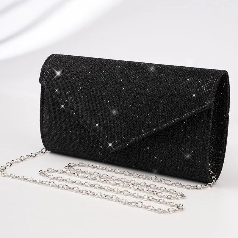 Glitter Envelope Handbag Women Silver Shiny Chain Shoulder Bag Ladies Mini Crossbody Flap Fashion Small Dress Day Clutch by DERILUJA LLC