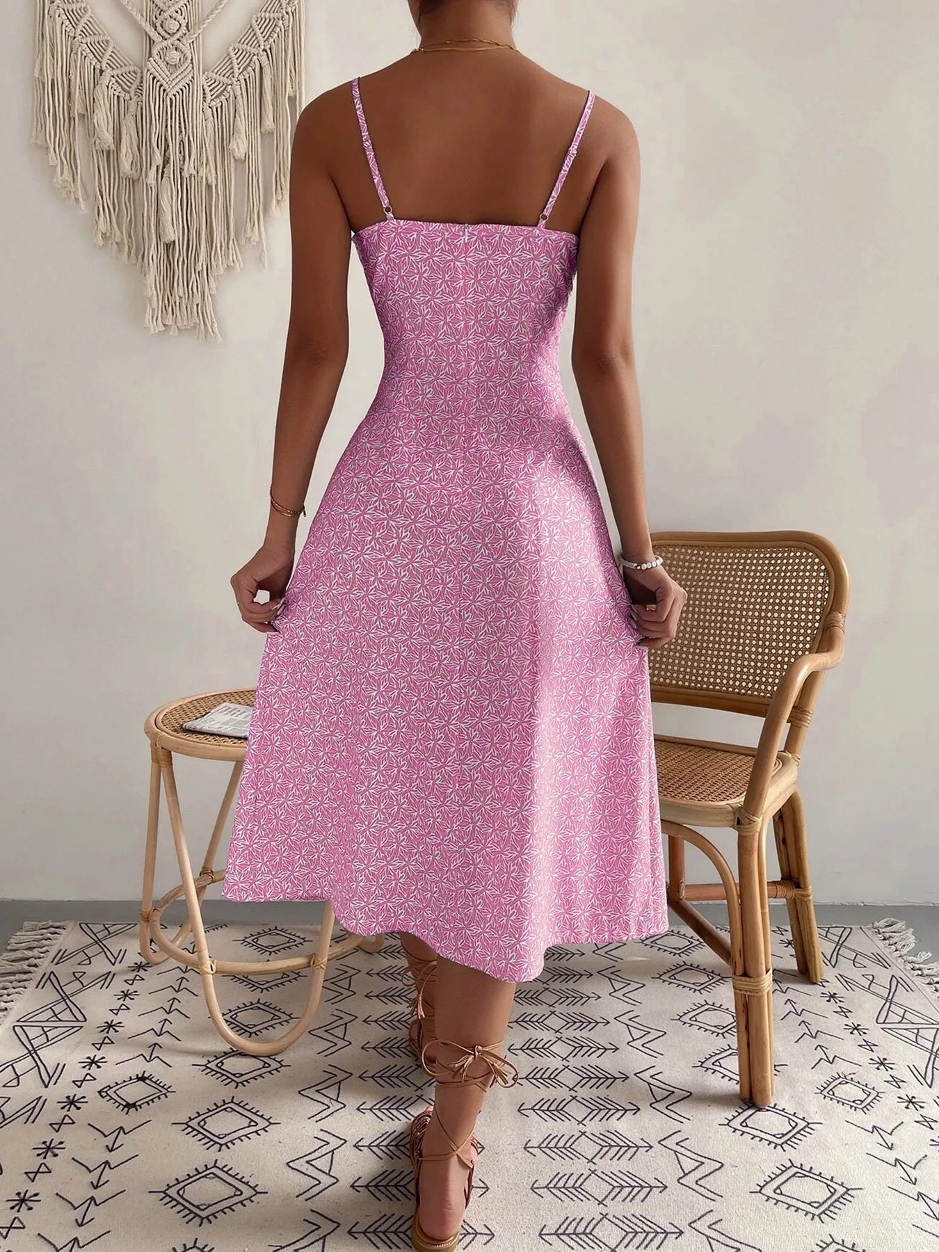 Dress Beach Style Floral Print Frock Lace-Up V-Neck Ruched Skirt Slit Hem Female Vestido by DERILUJA LLC