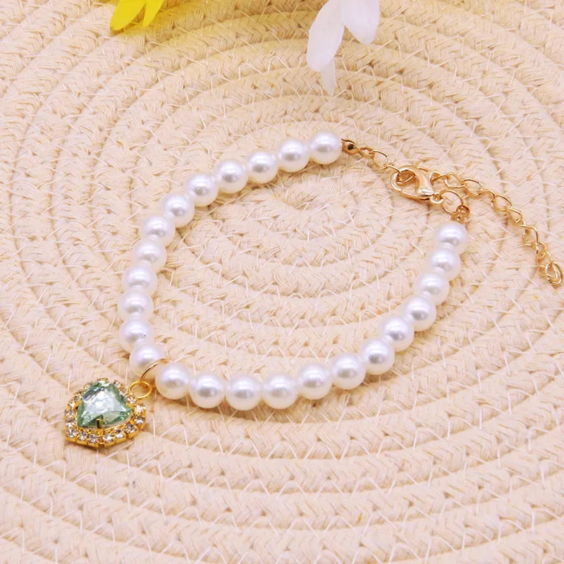 Luxury Pearl Pet Collar Pet Cat Dog Collar Love Pendant Pet Supplies Love Crystal Collar Kitten Cat Necklace by Badon Shop LLC