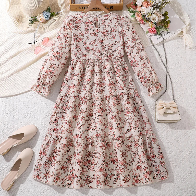 Kids Casual Dress for Girls 2026 New Spring Autumn Teenager Full Printing Long-Sleeved Dress Princess Dress Kids Daily Clothes by DERILUJA LLC