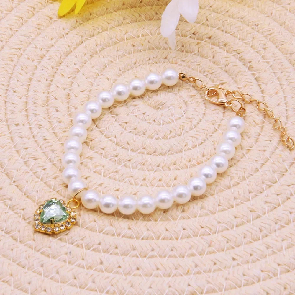 Luxury Pearl Pet Collar Pet Cat Dog Collar Love Pendant Pet Supplies Love Crystal Collar Kitten Cat Necklace by Badon Shop LLC