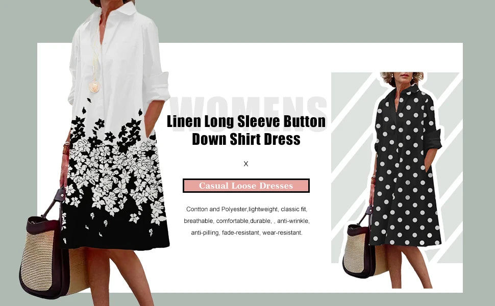 Autumn Elegant Long Sleeve Plaid Shirt Dress Flip Lapel Single Breasted Patchwork Dress Women's Comfortable Commuter Casual Robe by DERILUJA LLC