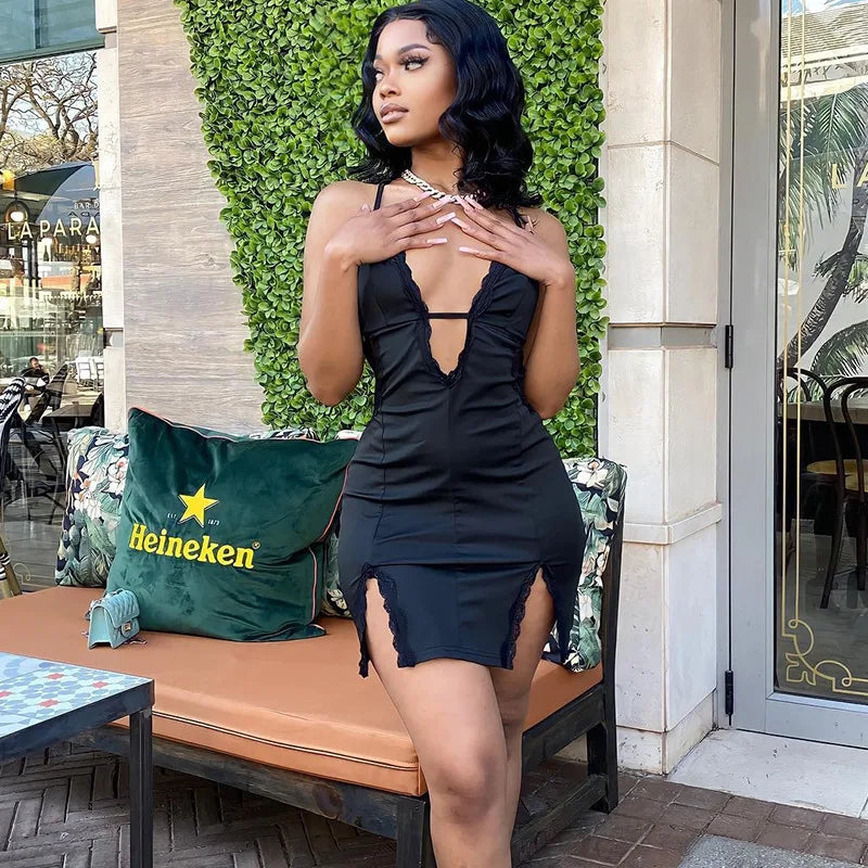 Women Sleeveless Backless Slip Black Midi Dress Bodycon Sexy Streetwear Party Club Elegant Fashion Streetwear Clothes by DERILUJA LLC
