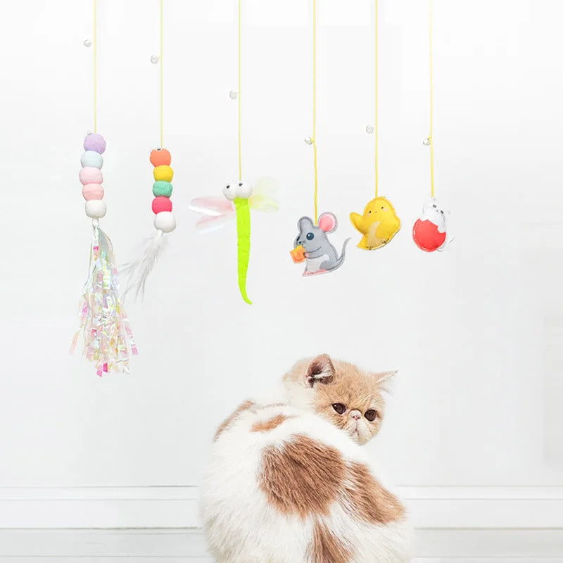 Pet Cat Toys Elasticity Retractable Hanging Door Type Interactive Toy For Kitten Mouse Catnip Scratch Rope Toy Pet Supplies by DERILUJA LLC