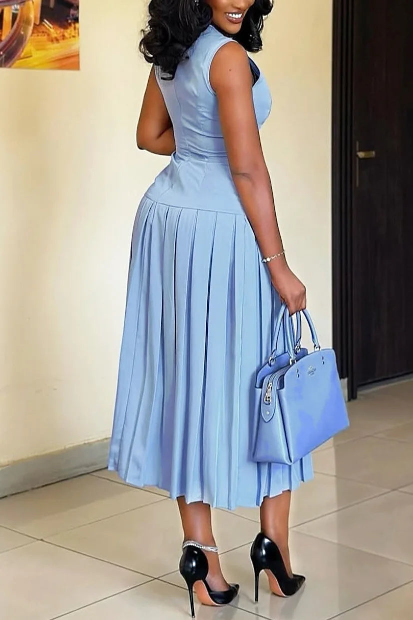Vestido De Noche Elegante Mujer Sleeveless Round Neck Vest Long Pleated Dress Spring Summer Womens New Solid Color Evening Dress 2026 by DERILUJA LLC