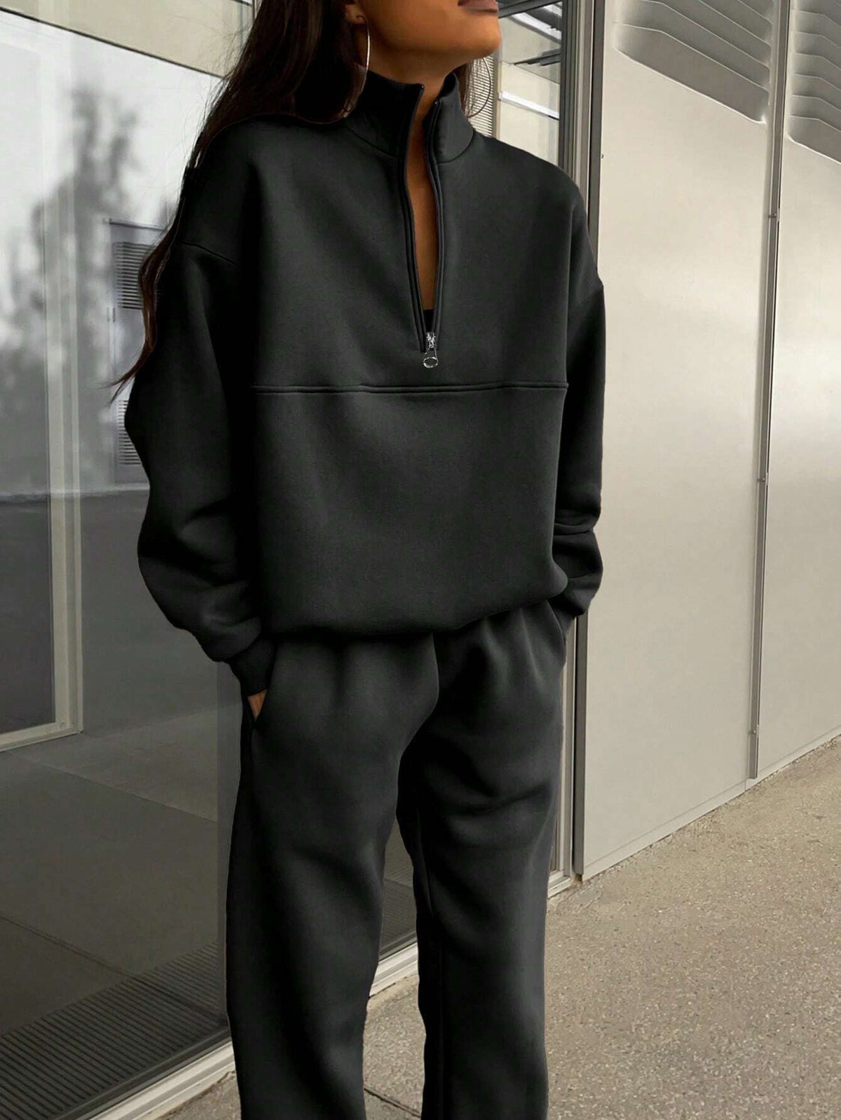 Long-sleeved Sports Sweatshirt Suit Fashion Stand-up Collar Zip-up Top And Elastic Band Trousers With Pocket Srping Fall Clothing For Women by DERILUJA LLC