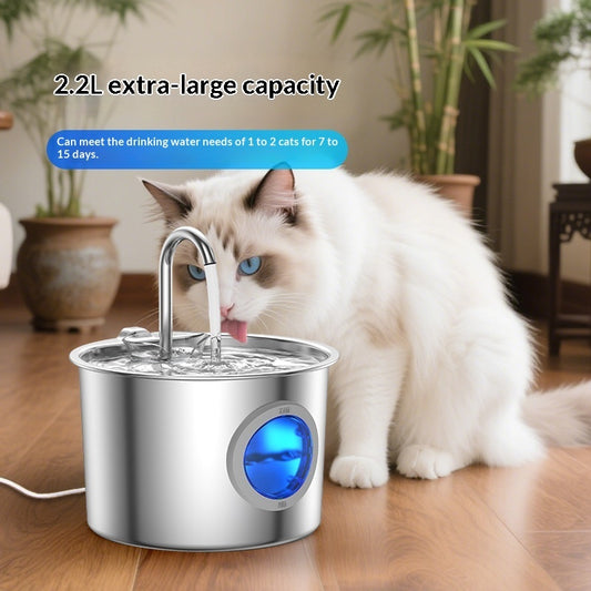 Pet Water Fountain Stainless Steel Water Dispenser by DERILUJA LLC