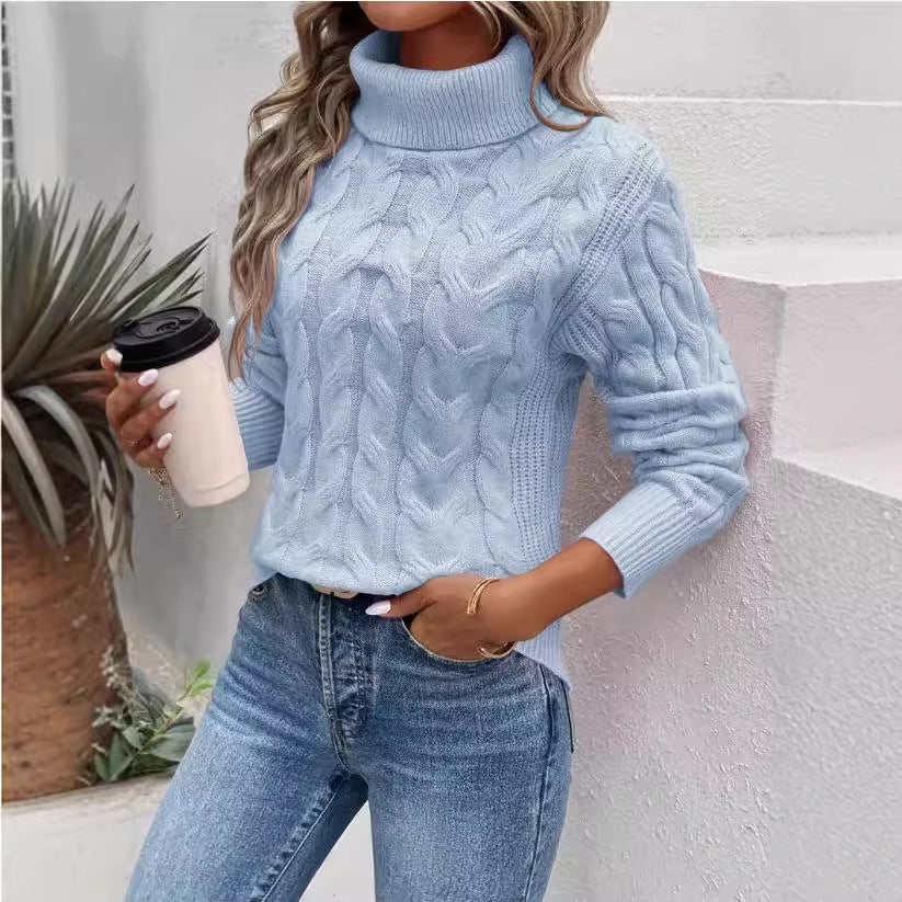 Women's Cable-knit Turtleneck Sweater by My Store