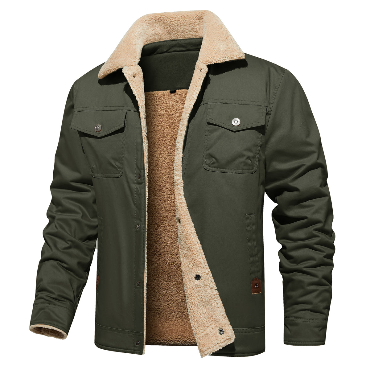 Men's Winter Jacket Lined Sherpa Jacket Warm Trucker Coat Multi Pocket by DERILUJA LLC