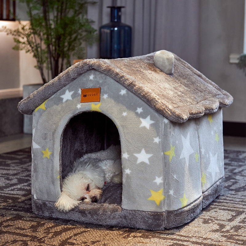 Foldable Dog House Pet Cat Bed Winter Dog Villa Sleep Kennel Removable Nest Warm Enclosed Cave Sofa Pets Supplies by Badon Shop LLC