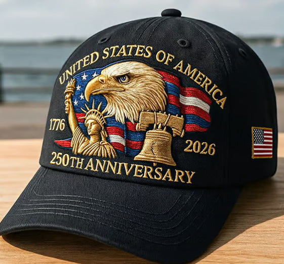 Embroidered American Eagle Head Baseball Cap - America 250th Anniversary Commemorative Design - Cotton Blend Adjustable Snapback Hat For Men And Women by DERILUJA LLC