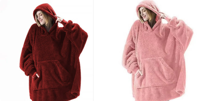 Hoodie Sweatshirt With Big Pocket Tops Sweater Comfortable Loose Double-Sided Fleece Thicker Wearable Blanket by DERILUJA LLC