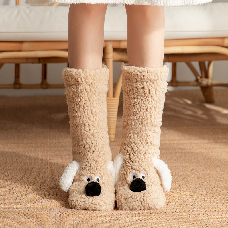 Cute Cartoon Dog Floor Socks Winter Warm Non-slip Plush Socks For Women by My Store