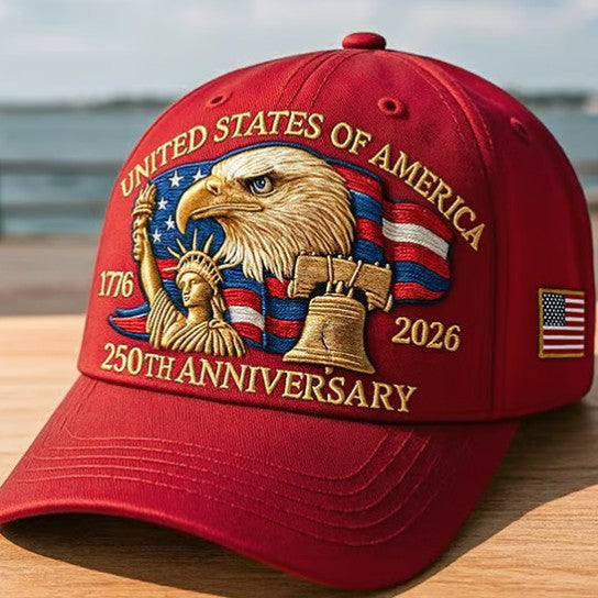 Embroidered American Eagle Head Baseball Cap - America 250th Anniversary Commemorative Design - Cotton Blend Adjustable Snapback Hat For Men And Women by DERILUJA LLC