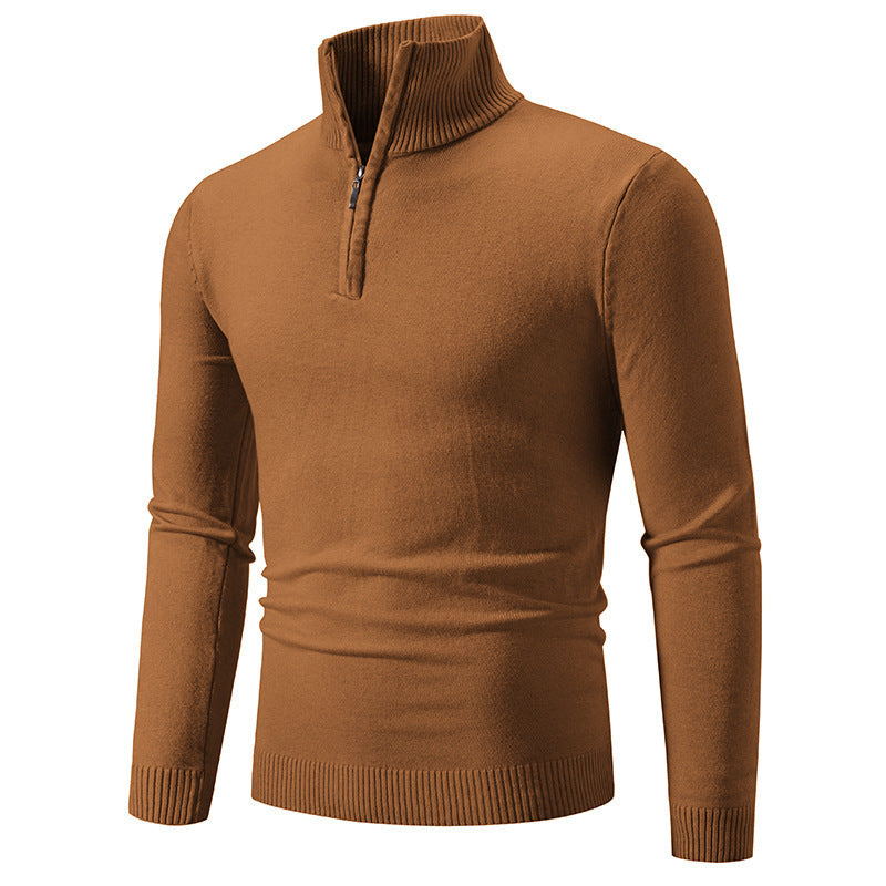 Zip-up Turtleneck Pullover Men's Long Sleeved Sweater by My Store