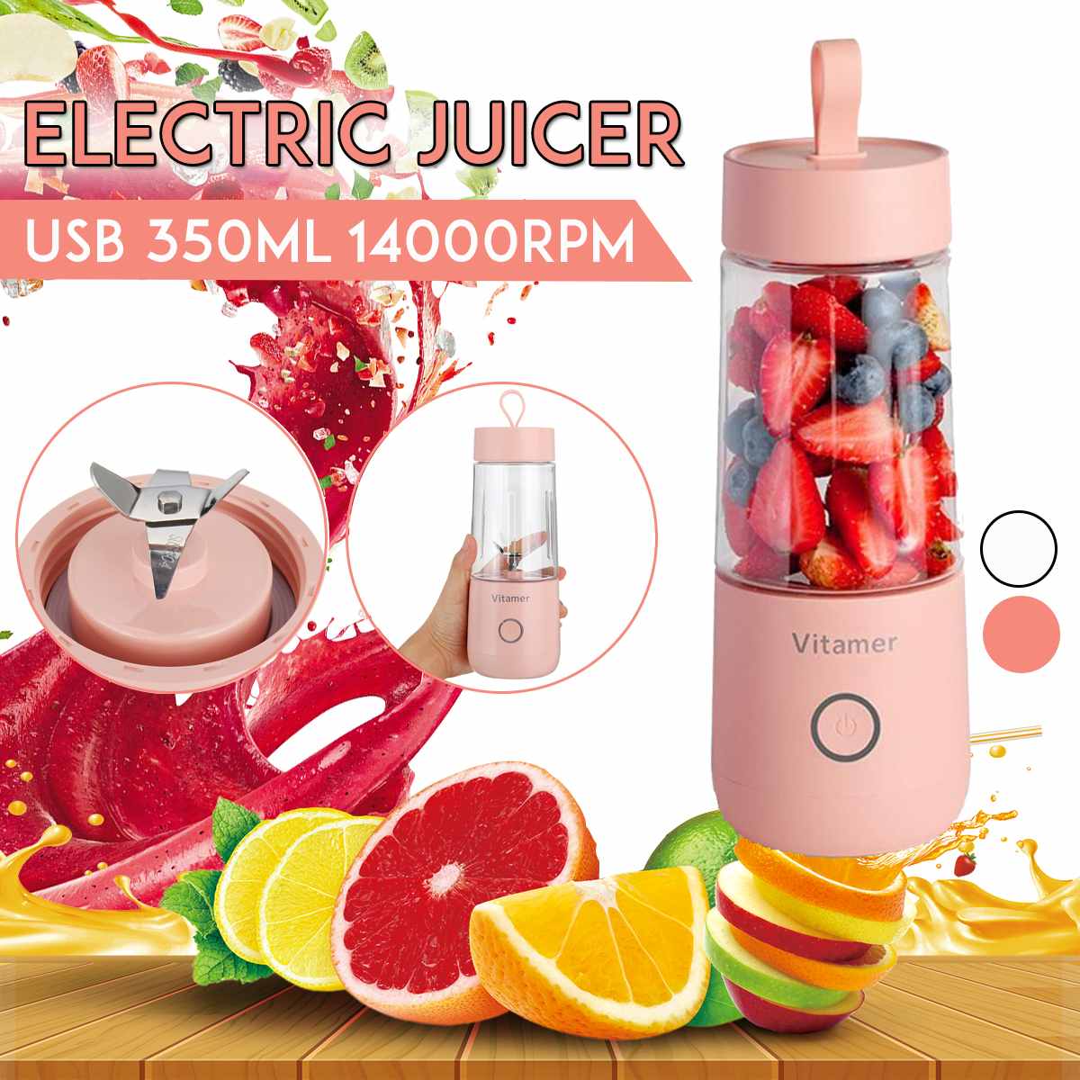 350ml Portable Blender Juicer Electric USB Rechargeable Mixer Smoothie Slushy Cup Freshwe    we                                                                       Juice Blender Bottle USB Charging Kitchen Gadgets   we