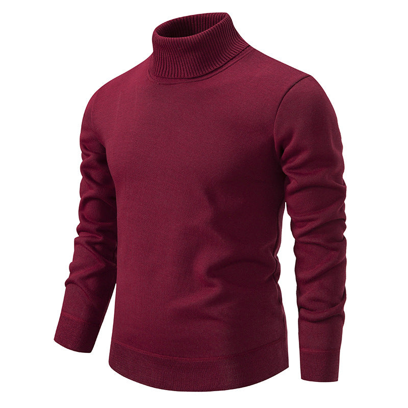Men's Turtleneck Pullover Sweater Fashion Solid Color Fleece Lined Knitted Long-sleeved Top Clothing by DERILUJA LLC