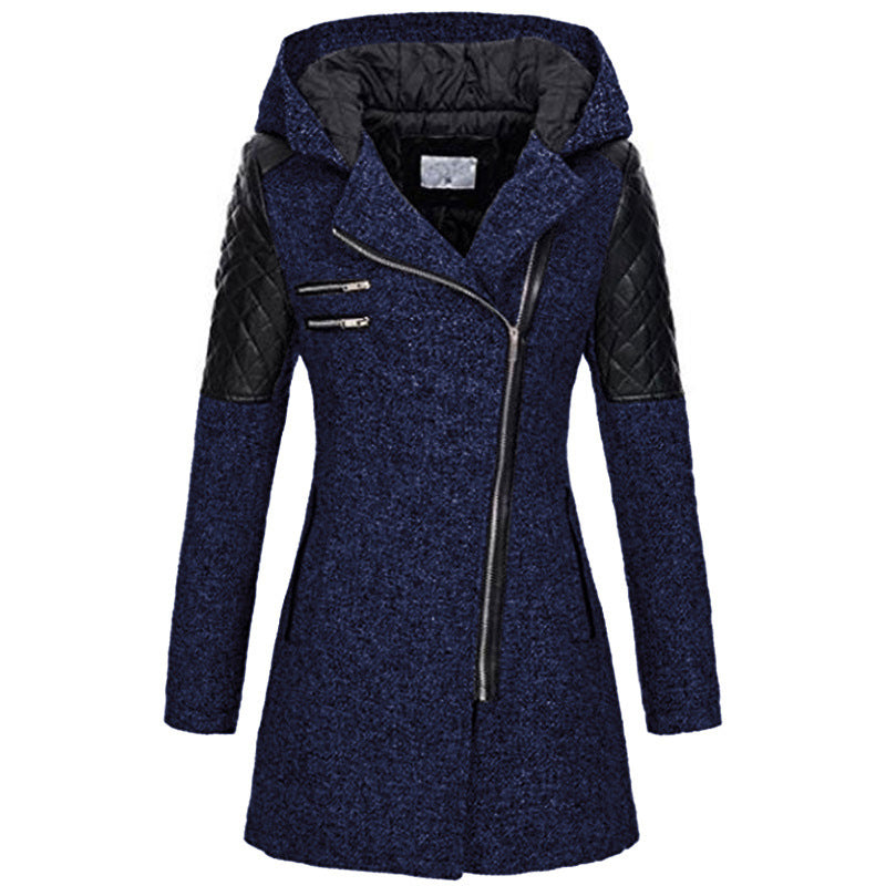Women Warm Slim Full Zipper Coat Thick Woolen Coat Female Fall Winter Windbreaker Hooded Diagonal Zipper Women's Clothing by My Store