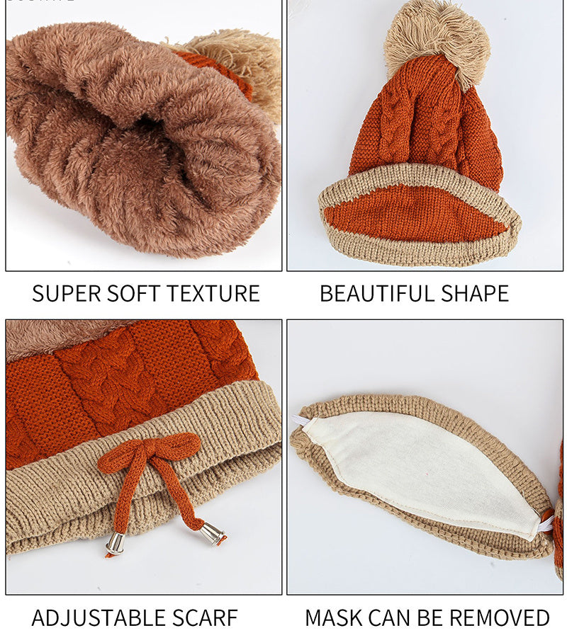 Winter Hat For Women 3pcs Knitted Beanie Hat Scarf Set Warm Hat by My Store