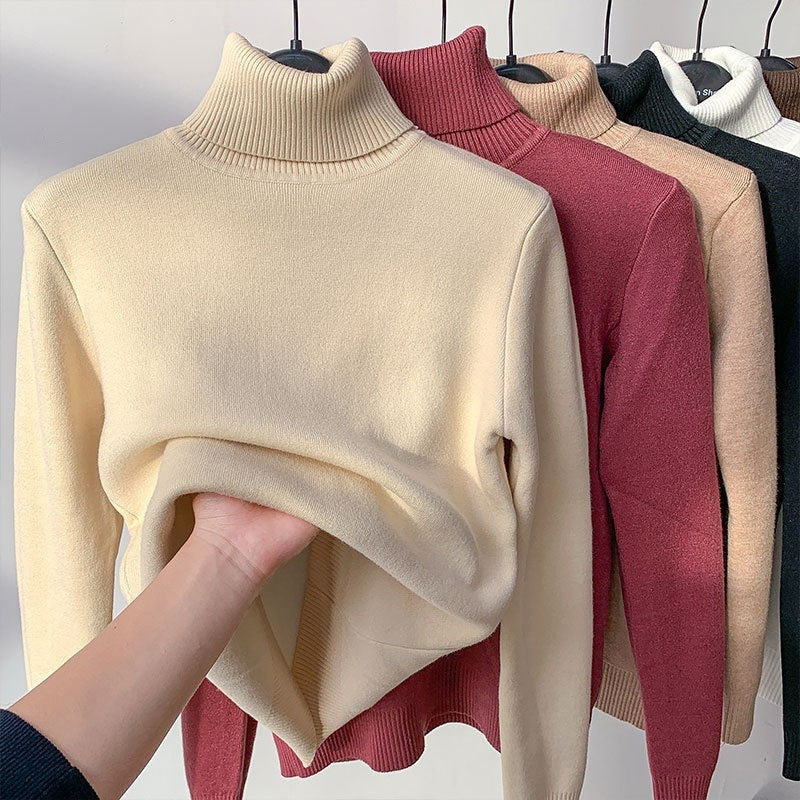 Fleece Turtle Neck Sweater Winter Warm Elegant Thick Knitted Pullover Tops Women's Clothing by DERILUJA LLC