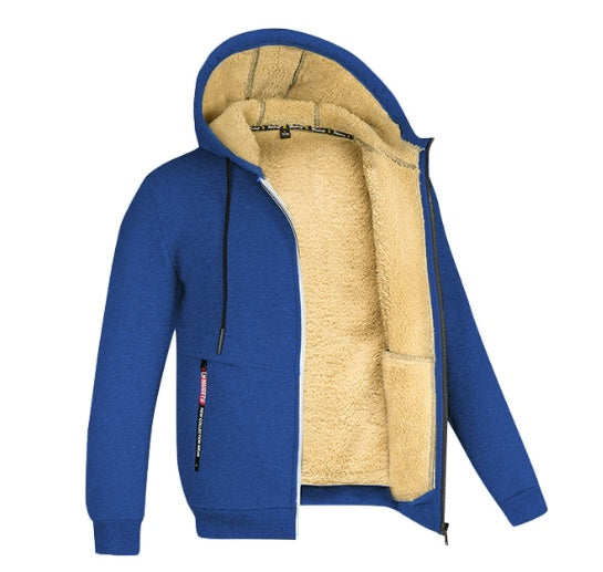 Hooded Fleece Plus Thick Lamb Fleece Cardigan Sweater by My Store