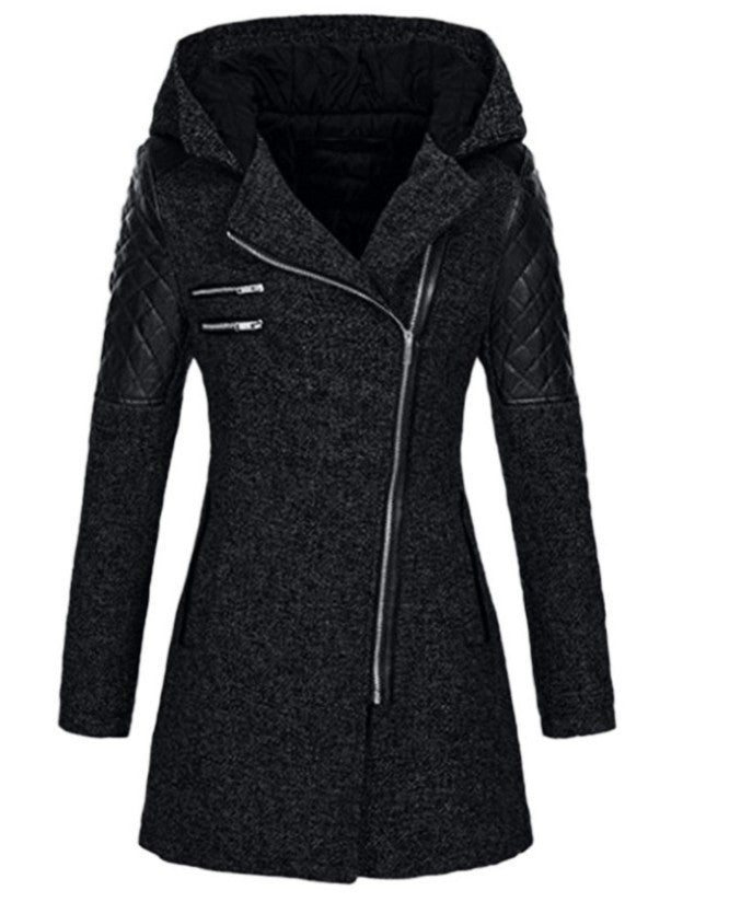 Women Warm Slim Full Zipper Coat Thick Woolen Coat Female Fall Winter Windbreaker Hooded Diagonal Zipper Women's Clothing by My Store