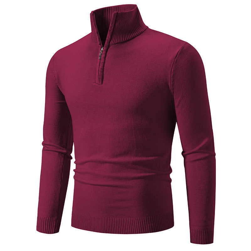 Zip-up Turtleneck Pullover Men's Long Sleeved Sweater by My Store