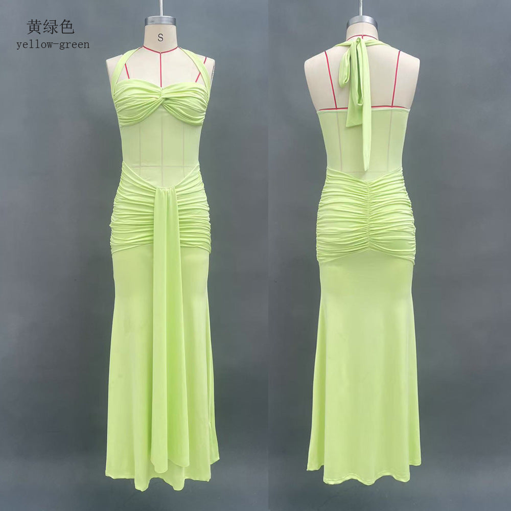 Amazon Cross-Border 2026 New European And American Style Ruched Women's Long Dress, Fashionable And Sexy Backless Bodycon Dress by DERILUJA LLC