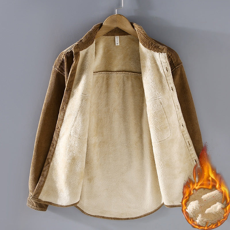 Men's Fleece Lined Padded Warm Keeping Casual Coat Shirt by My Store