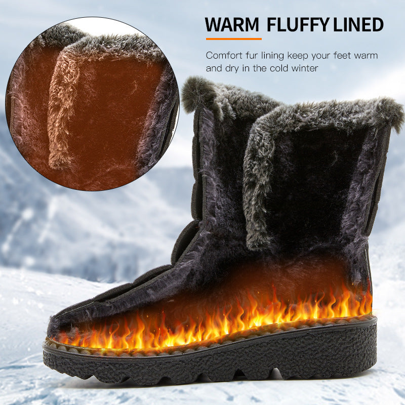 Snow Boots Winter Warm Hook And Loop Fastener Plush Shoes Women Waterproof Low Heels Platform Ankle Boots by My Store