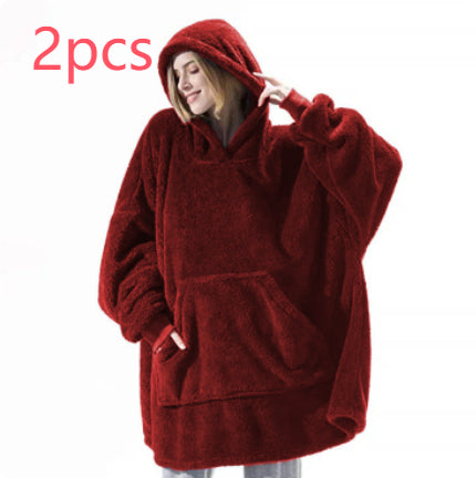 Hoodie Sweatshirt With Big Pocket Tops Sweater Comfortable Loose Double-Sided Fleece Thicker Wearable Blanket by DERILUJA LLC