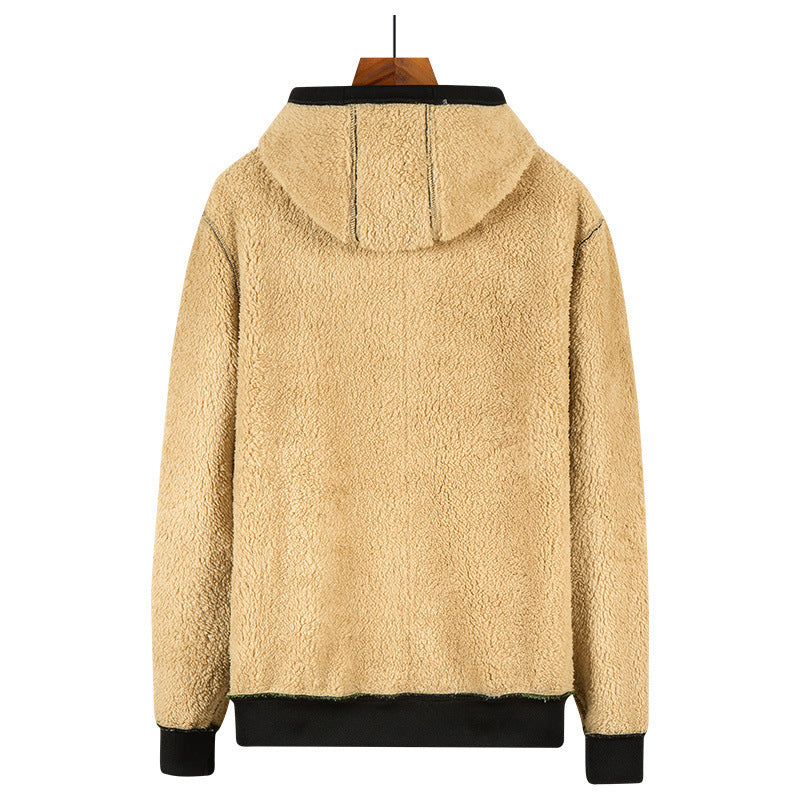 Hooded Fleece Plus Thick Lamb Fleece Cardigan Sweater by My Store