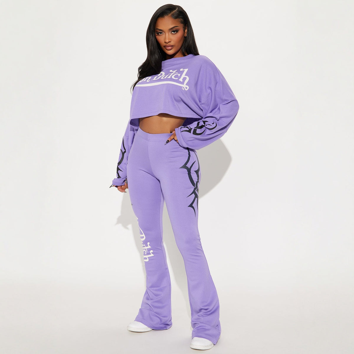 Womens Casual Solid-color Letter-print Cropped Top And Pants Set by DERILUJA LLC