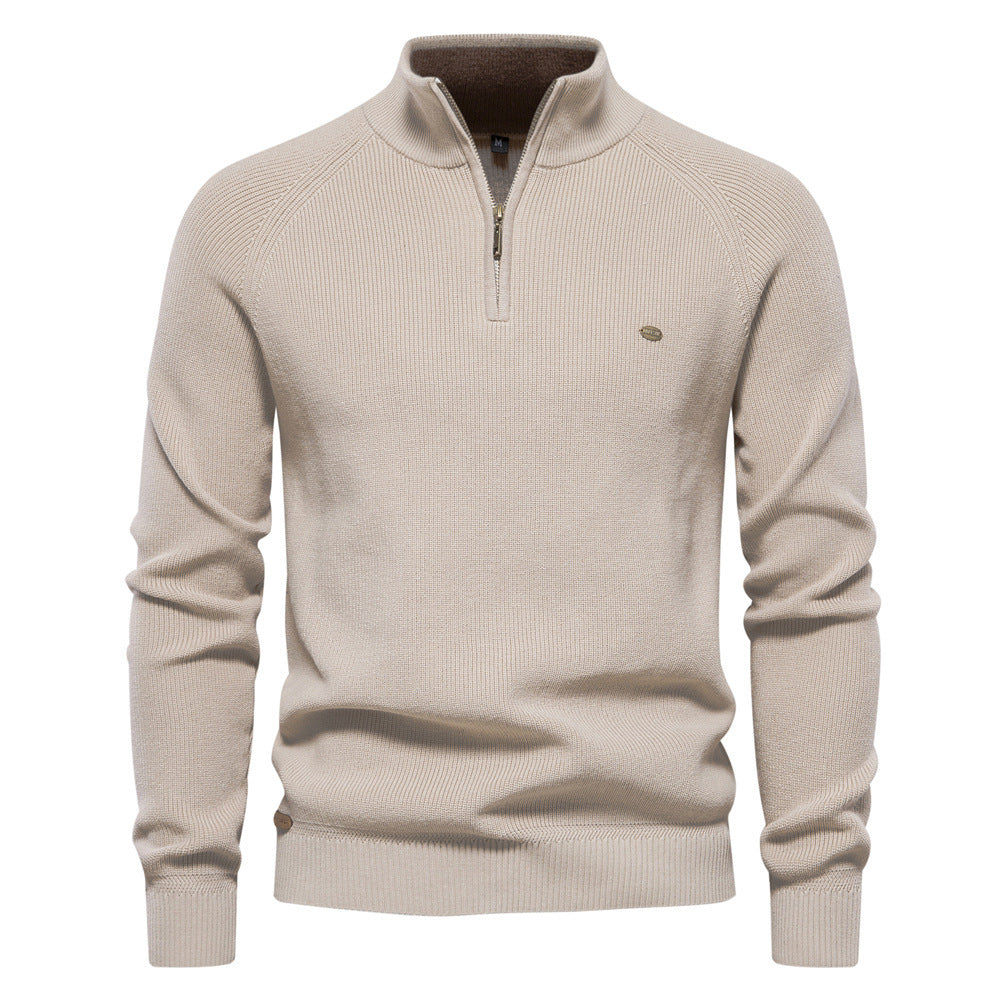 Men's Zipper Stand Collar Knitted Sweater Fashion Slim Solid Color Long Sleeve Half Turtleneck Top Men's Clothing by My Store