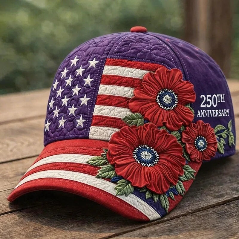 America's 250th Anniversary Rose 3D Printed Baseball Cap For Daily Travel And Independence Day Celebration by DERILUJA LLC