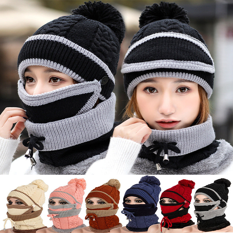 Winter Hat For Women 3pcs Knitted Beanie Hat Scarf Set Warm Hat by My Store