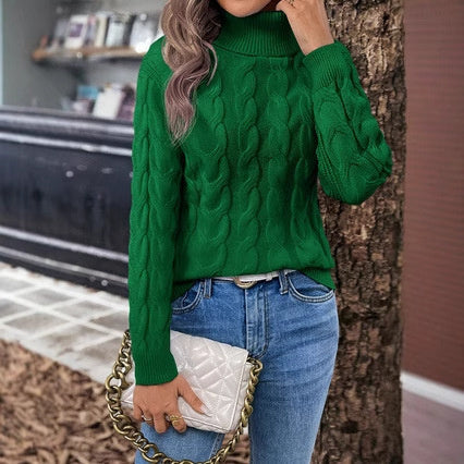 Women's Cable-knit Turtleneck Sweater by My Store