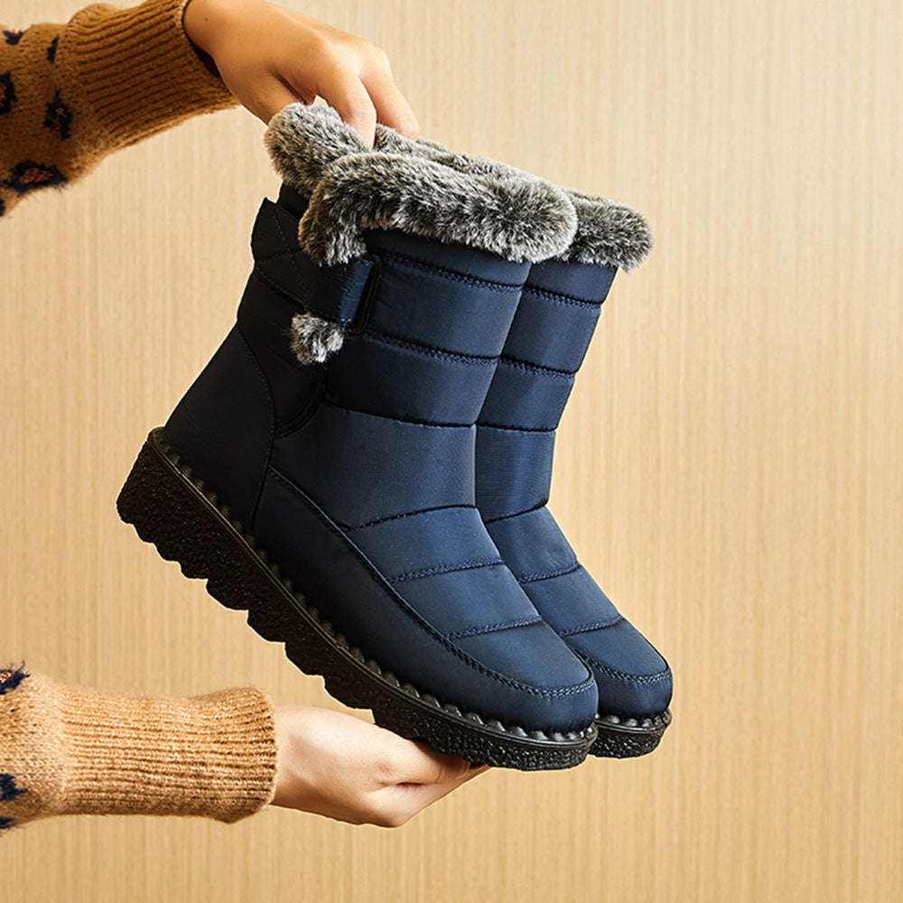 Snow Boots Winter Warm Hook And Loop Fastener Plush Shoes Women Waterproof Low Heels Platform Ankle Boots by My Store