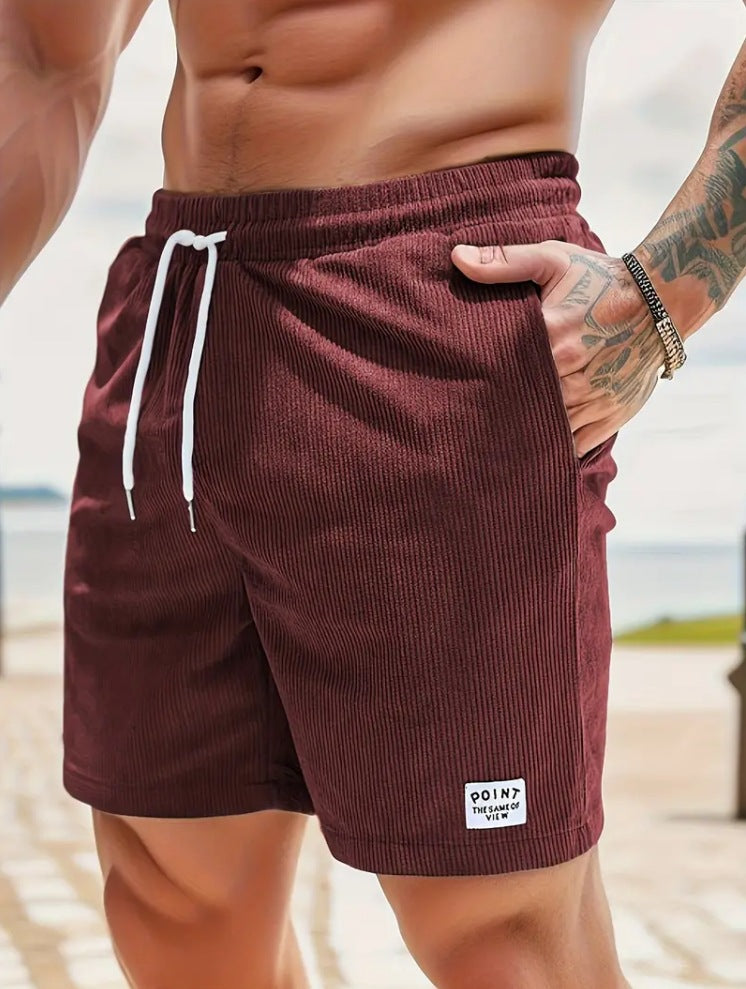Lace-up Drawstring Shorts Summer Corduroy Sports Short Pants Mens Clothing by DERILUJA LLC